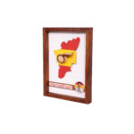 Handcrafted teak wood wall art featuring Tamil Nadu map in red and yellow with Vijay portrait and whistle detail