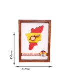 Handcrafted teak wood wall art featuring Tamil Nadu map in red and yellow with Vijay portrait and whistle detail